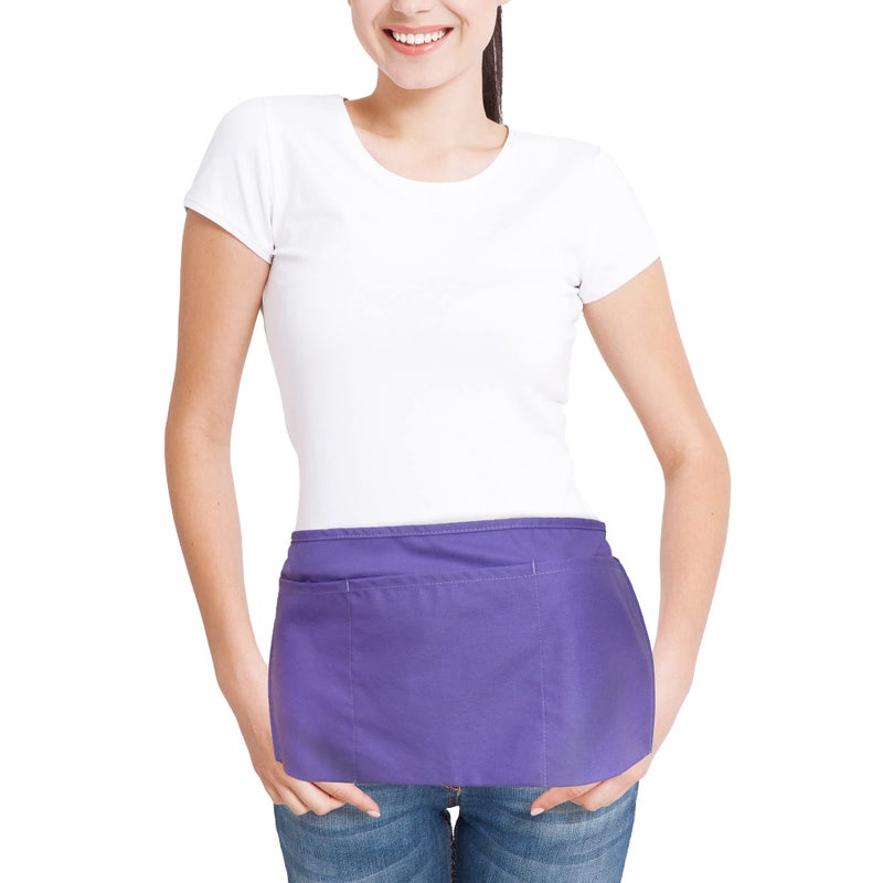 DALIX Waist Aprons Commercial Restaurant Home Bib Spun Poly Cotton Kitchen (3 Pockets) (1, Purple) - Image 4